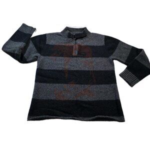 Tough Vtg Lambswool Sweater Mens XL Gray Stripes LS Mockneck Grandpa Cottagecore